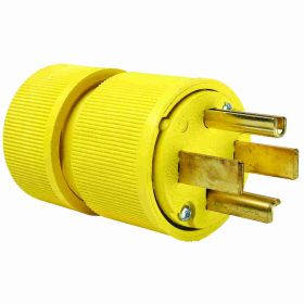 Pass & Seymour 1431 Gator Grip Straight Blade Plug, 125/250 VAC, 15 A, 1 Pole, 3 Wires, Yellow