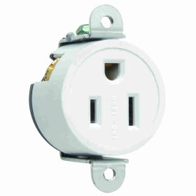 Pass & Seymour 5258-W Heavy Duty Single Short Strap Straight Blade Receptacle, 125 VAC, 15 A, 2 Poles, 3 Wires, White