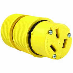 Pass & Seymour 1053 Gator Grip Straight Blade Connector, 125/250 VAC, 50 A, 3 Poles, 3 Wires, Yellow