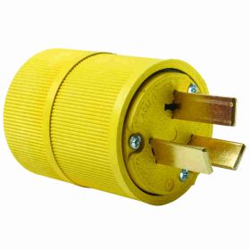 Pass & Seymour 1051 Gator Grip Straight Blade Plug, 125/250 VAC, 50 A, 3 Poles, 3 Wires, Yellow