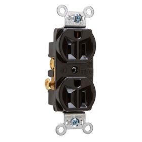 Pass & Seymour CRB5262-BK Duplex Straight Blade Receptacle, 125 VAC, 15 A, 2 Poles, 3 Wires, Black