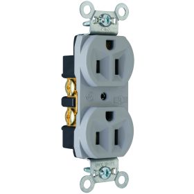 Pass & Seymour CRB5262-GRY Duplex Straight Blade Receptacle, 125 VAC, 15 A, 2 Poles, 3 Wires, Gray