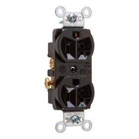 Pass & Seymour CRB5362-BK Duplex Straight Blade Receptacle, 125 VAC, 20 A, 2 Poles, 3 Wires, Black