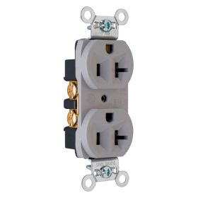 Pass & Seymour CRB5362-GRY Duplex Straight Blade Receptacle, 125 VAC, 20 A, 2 Poles, 3 Wires, Gray