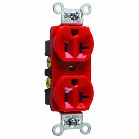 Pass & Seymour CRB5362-RED Duplex Straight Blade Receptacle, 125 VAC, 20 A, 2 Poles, 3 Wires, Red