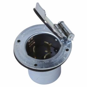 Pass & Seymour CS8177 3-Phase Round Portable Service Cord Flanged Inlet With Flip Lid, 480 VAC, 50 A, 2 Poles, 3 Wires, Gray