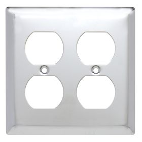 Pass & Seymour SB82-CH Standard Receptacle Wallplate, 2 Gangs, Brass, 4.5 x 4.5 x 0.23 in, Chrome