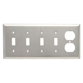 Pass & Seymour SS48 Standard Combination Wallplate, 5 Gangs, Silver, 10 x 4-1/2 x 1/4 in, 302 Stainless Steel