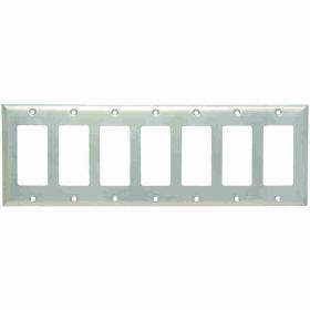 Pass & Seymour SS267 Standard Wallplate, 7 Gangs, 4.5 in H x 13.62 in W, 302 Stainless Steel/Thermoplastic