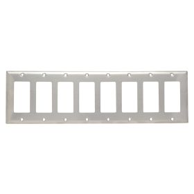 Pass & Seymour SS268 Standard Decorative Wallplate, 8 Gangs, Silver, 13-1/2 x 4-1/2 x 1/4 in, 302 Stainless Steel