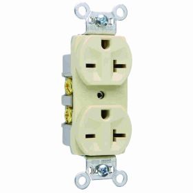 Pass & Seymour 5850-I 3-Phase Duplex Straight Blade Receptacle, 250 VAC, 20 A, 2 Poles, 3 Wires, Ivory