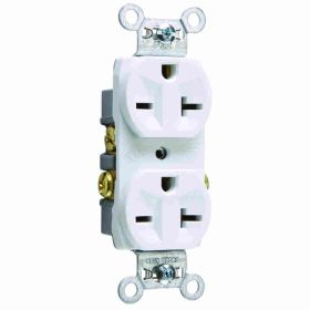 Pass & Seymour 5850-W 3-Phase Duplex Straight Blade Receptacle, 250 VAC, 20 A, 2 Poles, 3 Wires, White