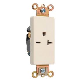 Pass & Seymour 26861-LA 3-Phase Decorator Heavy Duty Single Straight Blade Receptacle, 250 VAC, 20 A, 2 Poles, 3 Wires, Light Almond