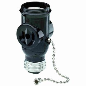 Pass & Seymour 1406 Pull Chain Lamp Holder With (2) Outlet Adapter, 250 W, 125 VAC, Medium