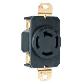 Pass & Seymour Turnlok 7410 3-Phase Single Locking Receptacle, 120/280 VAC, 20 A, 3 Poles, 4 Wires, Black