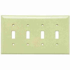 Pass & Seymour Sierraplex SPJ4-I Junior Jumbo Wallplate, 4 Gangs, Ivory, 5 in H x 8.56 in W, Thermoplastic