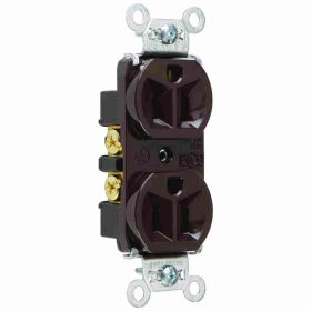 Pass & Seymour 5262 Duplex Straight Blade Receptacle, 125 VAC, 15 A, 2 Poles, 3 Wires, Brown