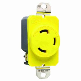 Pass & Seymour Turnlok CRL530-R Single Locking Receptacle, 125 VAC, 30 A, 2 Poles, 3 Wires, Black/White