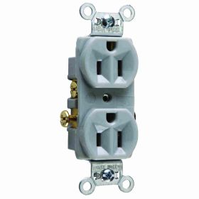 Pass & Seymour CR15-GRY Duplex Straight Blade Receptacle, 125 VAC, 15 A, 2 Poles, 3 Wires, Gray