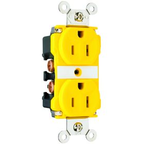 Pass & Seymour CR6200 Corrosion Resistant Duplex Extra Heavy Duty Straight Blade Receptacle, 125 VAC, 15 A, 2 Poles, 3 Wires, Yellow