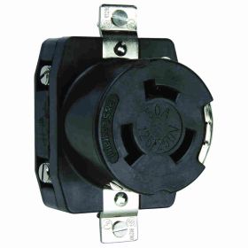 Pass & Seymour Turnlok CR6369 Single Locking Receptacle, 125/250 VAC, 50 A, 3 Poles, 4 Wires, Black