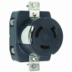 Pass & Seymour Turnlok CR6370 Single Locking Receptacle, 125 VAC, 50 A, 2 Poles, 3 Wires, Black