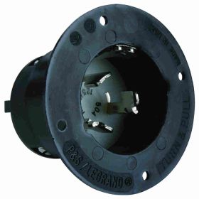 Pass & Seymour Turnlok CR6375 Locking Flanged Inlet, 125/250 VAC, 50 A, 3 Poles, 4 Wires, Black