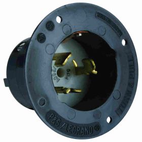 Pass & Seymour Turnlok CS6375 Locking Flanged Inlet, 125/250 VAC, 50 A, 3 Poles, 4 Wires, Black