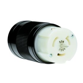 Pass & Seymour Turnlok CS8264 3-Phase Locking Connector, 250 VAC, 50 A, 3 Poles, 4 Wires, Black/White