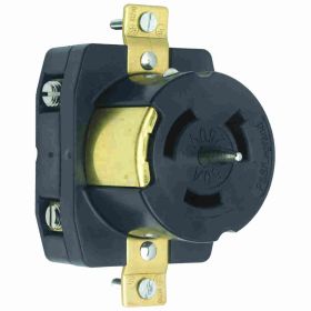 Pass & Seymour Turnlok CS8269 3-Phase Single Locking Receptacle, 250 VAC, 50 A, 3 Poles, 4 Wires, Black