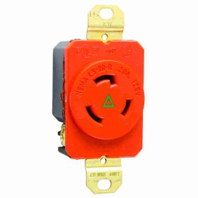 Pass & Seymour Turnlok IGL520-R 3-Phase Isolated Ground Single Locking Receptacle, 125 VAC, 20 A, 2 Poles, 3 Wires, Black