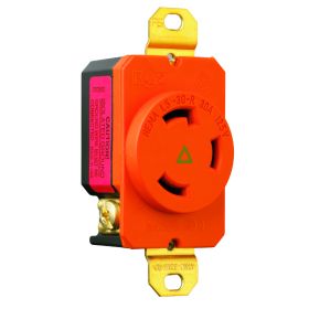 Pass & Seymour Turnlok IGL530-R 3-Phase Isolated Ground Locking Receptacle, 125 VAC, 30 A, 3 Poles, 4 Wires, Orange