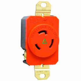 Pass & Seymour Turnlok IGL620-R 3-Phase Single Locking Receptacle, 250 VAC, 20 A, 3 Poles, 4 Wires, Orange