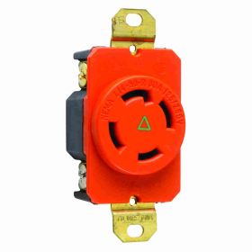 Pass & Seymour Turnlok IGL1430-R 3-Phase Isolated Ground Locking Receptacle, 125/250 VAC, 30 A, 3 Poles, 4 Wires, Orange