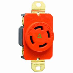 Pass & Seymour Turnlok IGL1530-R 3-Phase Isolated Ground Locking Receptacle, 250 VAC, 30 A, 3 Poles, 4 Wires, Orange