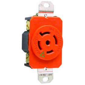 Pass & Seymour Turnlok IGL2120-R 3-Phase Isolated Ground Single Locking Receptacle, 120/208 VAC, 20 A, 3 Poles, 4 Wires, Orange