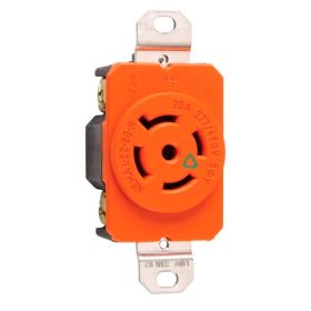 Pass & Seymour Turnlok IGL2220-R 3-Phase Isolated Ground Single Locking Receptacle, 277/480 VAC, 20 A, 3 Poles, 4 Wires, Gray