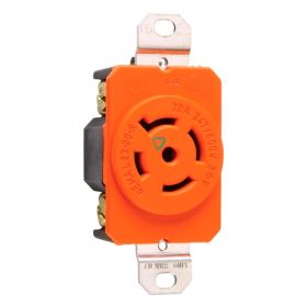 Pass & Seymour Turnlok IGL2320-R 3-Phase Isolated Ground Single Locking Receptacle, 347/480 VAC, 20 A, 3 Poles, 4 Wires, Gray