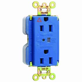 Pass & Seymour IG5262-BLSP Duplex Surge Protective TVSS Straight Blade Receptacle, 125 VAC, 15 A, 2 Poles, 3 Wires, Blue