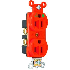 Pass & Seymour IG8200 Duplex Heavy Duty Straight Blade Receptacle, 125 VAC, 15 A, 2 Poles, 3 Wires, Orange