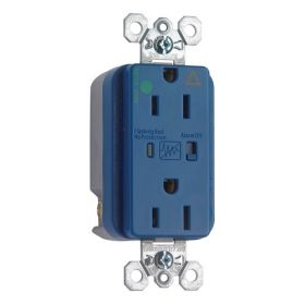 Pass & Seymour IG8200-BLSP Duplex Surge Protective TVSS Straight Blade Receptacle, 125 VAC, 15 A, 2 Poles, 3 Wires, Blue