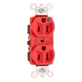 Pass & Seymour IG8200-RED Duplex Heavy Duty Straight Blade Receptacle, 125 VAC, 15 A, 2 Poles, 3 Wires, Red