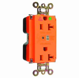 Pass & Seymour IG8300-OSP Duplex Surge Protective TVSS Straight Blade Receptacle, 125 VAC, 20 A, 2 Poles, 3 Wires, Orange