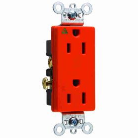 Pass & Seymour IG26262 Decorator Duplex Heavy Duty Straight Blade Receptacle, 125 VAC, 15 A, 2 Poles, 3 Wires, Orange