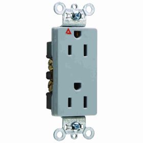 Pass & Seymour Straight Blade Receptacle IG26262-GRY Decorator Duplex Heavy Duty Isolated Ground Wall Mount Straight Blade Receptacle, 125 VAC, 15 A, 2 Poles, 3 Wires, Gray