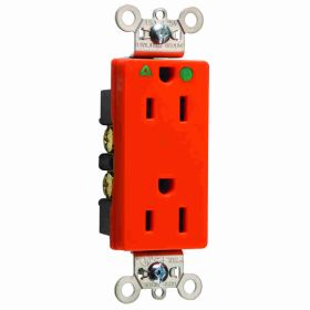 Pass & Seymour Straight Blade Receptacle IG26262-HG Decorator Duplex Heavy Duty Isolated Ground Wall Mount Straight Blade Receptacle, 125 VAC, 15 A, 2 Poles, 3 Wires, Orange