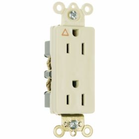 Pass & Seymour Straight Blade Receptacle IG26262-I Decorator Duplex Heavy Duty Isolated Ground Wall Mount Straight Blade Receptacle, 125 VAC, 15 A, 2 Poles, 3 Wires, Ivory