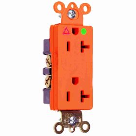 Pass & Seymour IG26362-HG Decorator Duplex Heavy Duty Straight Blade Receptacle, 125 VAC, 20 A, 2 Poles, 3 Wires, Orange