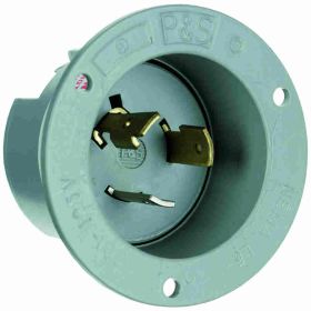 Pass & Seymour Turnlok L520-FI 3-Phase Locking Flanged Inlet, 125 VAC, 20 A, 2 Poles, 3 Wires, Gray