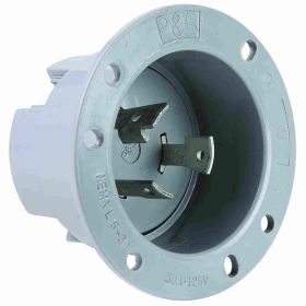 Pass & Seymour Turnlok L530-FI 3-Phase Locking Flanged Inlet, 125 VAC, 30 A, 2 Poles, 3 Wires, Gray